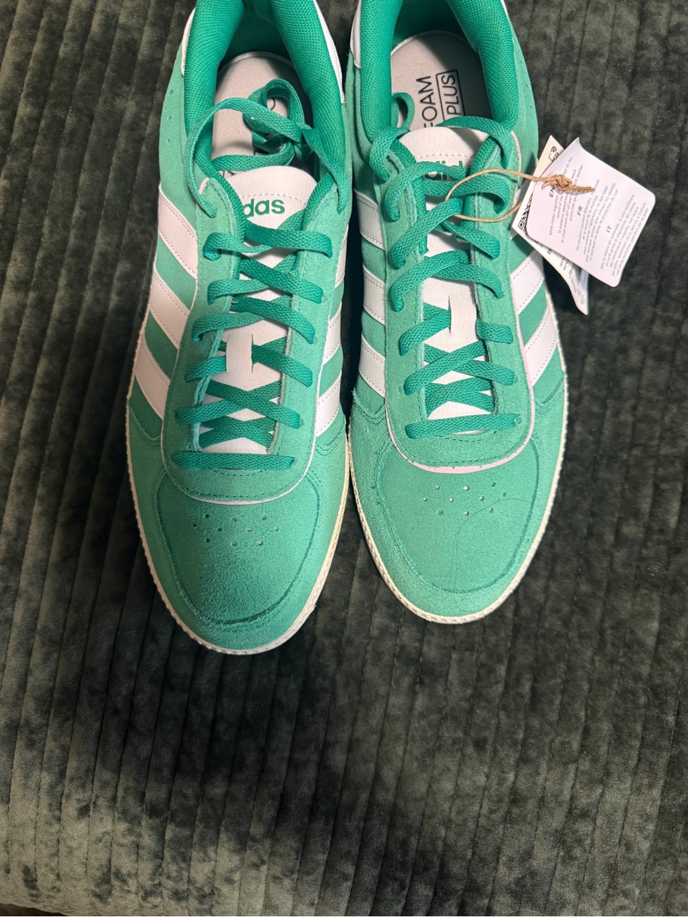 adidas Women’s Teal/Turquoise Suede & White Three-Stripes Sneakers
